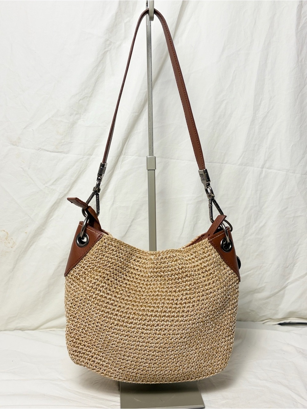 The Sak Crochet Shoulder Hobo Bag – Neutral/Tan Leather Trim Boho Purse - Picture 2 of 6
